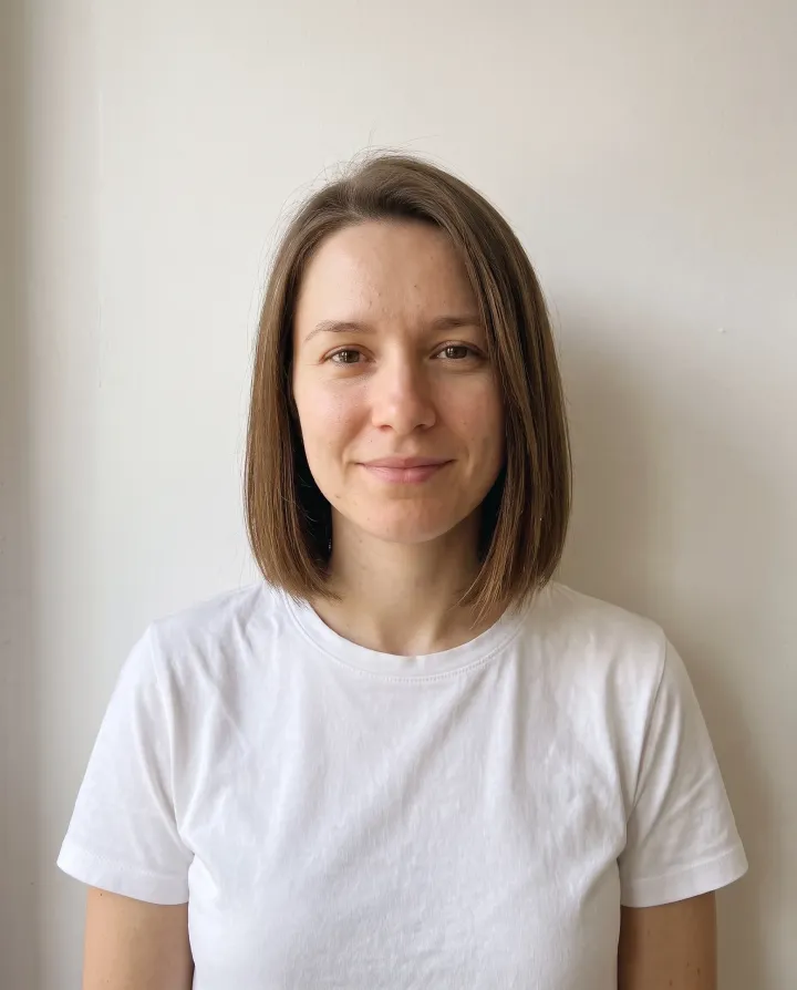 The woman with a sleek chin-length bob