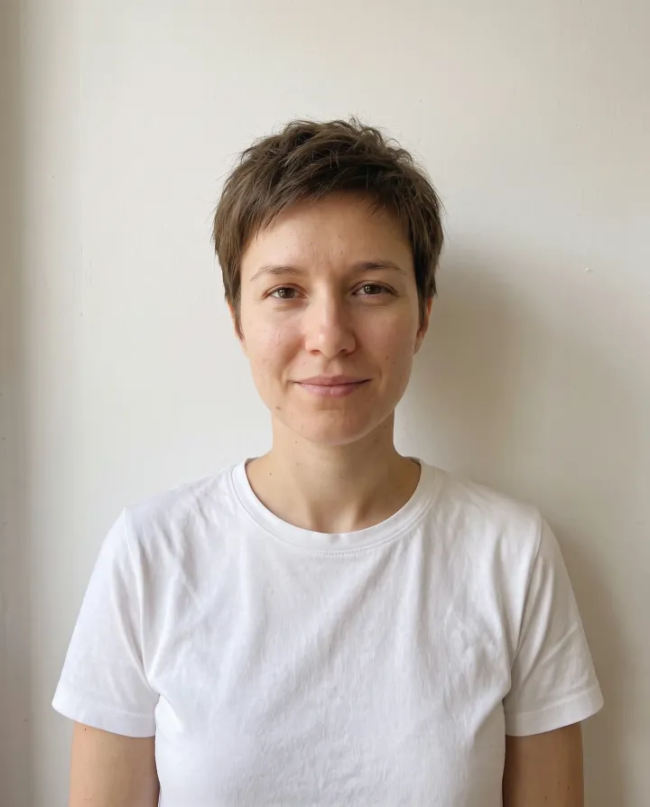 The woman with a short pixie cut