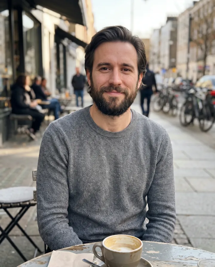 The same man with a full beard and longer swept-back hair