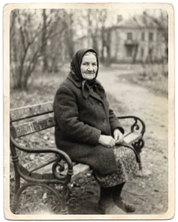 The same photo of the elderly woman, sharper and clearer