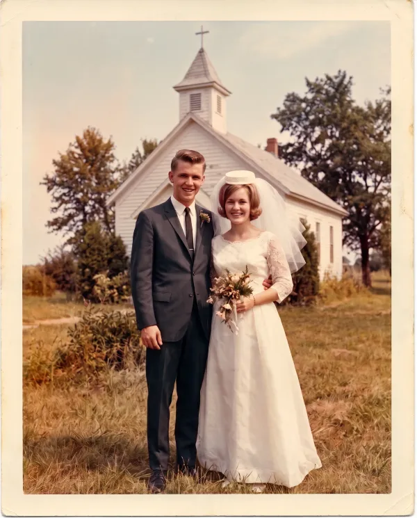 The same wedding photo with natural colors restored