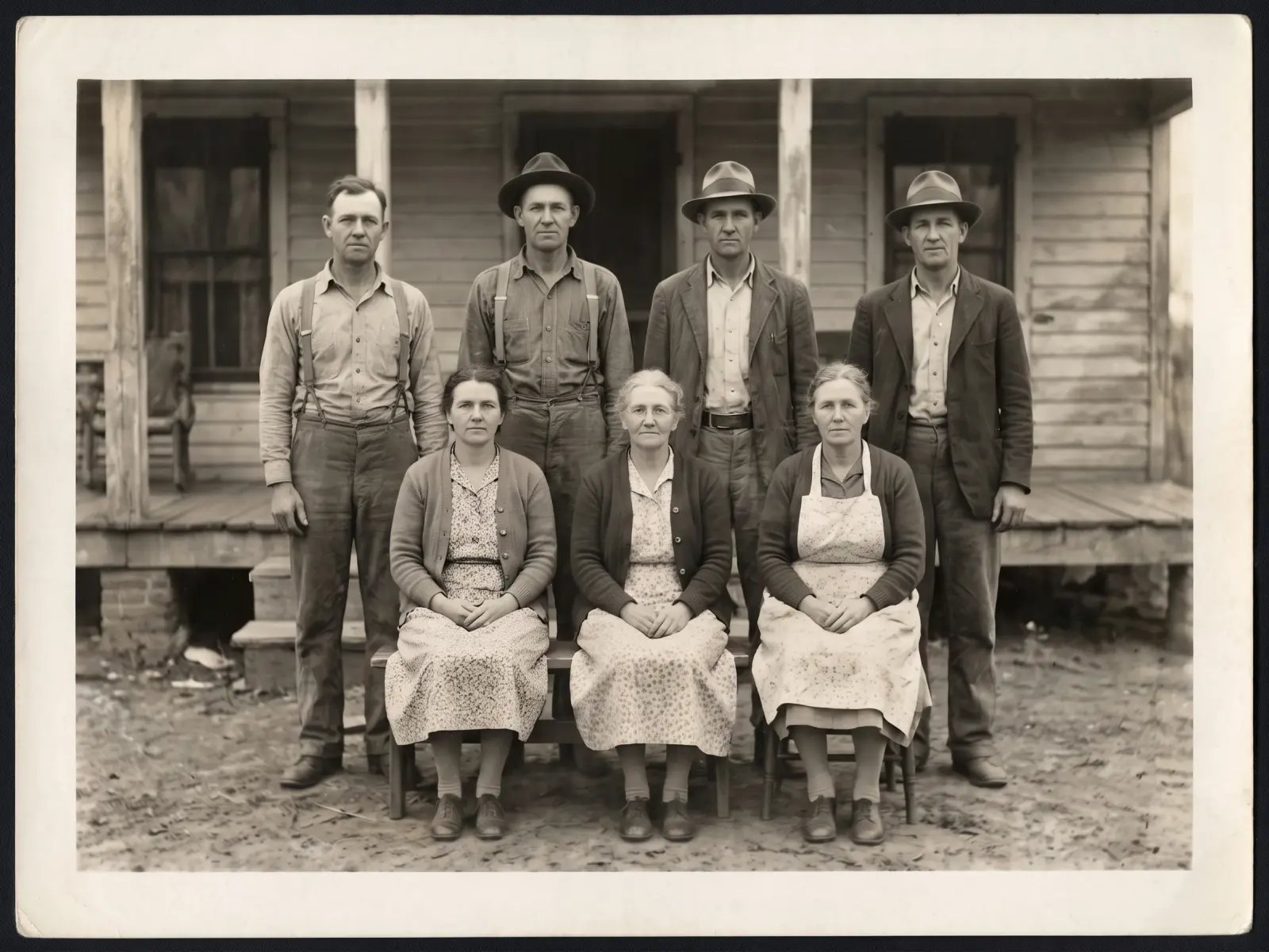 The same family photo restored, without creases, cracks or stains