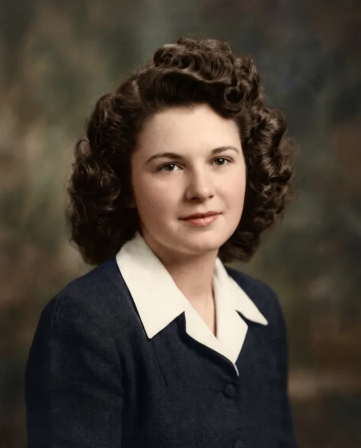 The portrait restored and colorized in natural tones