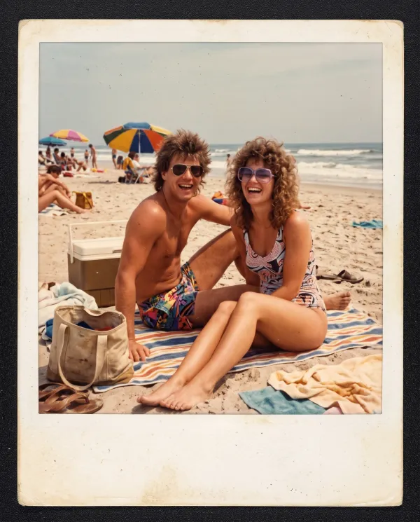A clean, flat scan of an old beach photo with its white border